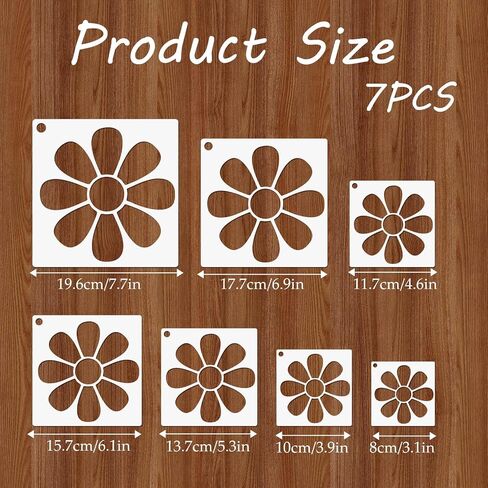 Daisy Flower Stencils for Painting on Walls, 7 Pcs 3.1-7.7 Inch Flower Stencils Reusable Paint Art Stencil Floral Art Templates for DIY Crafts, Canvas, Wood in Saudi Arabia