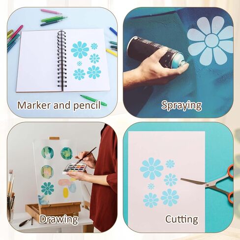 Daisy Flower Stencils for Painting on Walls, 7 Pcs 3.1-7.7 Inch Flower Stencils Reusable Paint Art Stencil Floral Art Templates for DIY Crafts, Canvas, Wood in Saudi Arabia