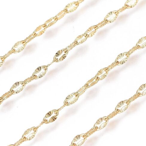 3.28 Feet(1m) 304 Stainless Steel Textured Dapped Chains, Flat Oval Cable Chains Soldered Golden Extender Chain for Women Necklace Bracelet Jewelry Making Chains, 4x2x0.5mm in Saudi Arabia