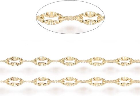 3.28 Feet(1m) 304 Stainless Steel Textured Dapped Chains, Flat Oval Cable Chains Soldered Golden Extender Chain for Women Necklace Bracelet Jewelry Making Chains, 4x2x0.5mm in Saudi Arabia