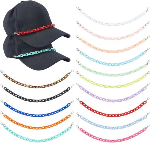 arricraft 15 Pcs Trucker Hat Chains Charms Bulk, 9.72 Inch Colorful Acrylic Detachable Hat Charms Decoration with Platinum Lobster Claw Clasps for Women Men Mesh Baseball Cap Accessories, Valentine's Day Gift in Saudi Arabia