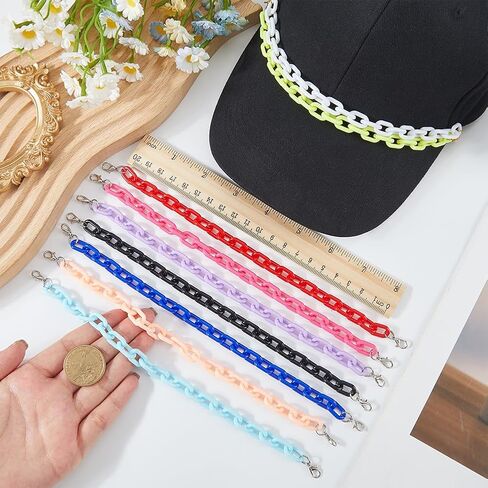 arricraft 15 Pcs Trucker Hat Chains Charms Bulk, 9.72 Inch Colorful Acrylic Detachable Hat Charms Decoration with Platinum Lobster Claw Clasps for Women Men Mesh Baseball Cap Accessories, Valentine's Day Gift in Saudi Arabia