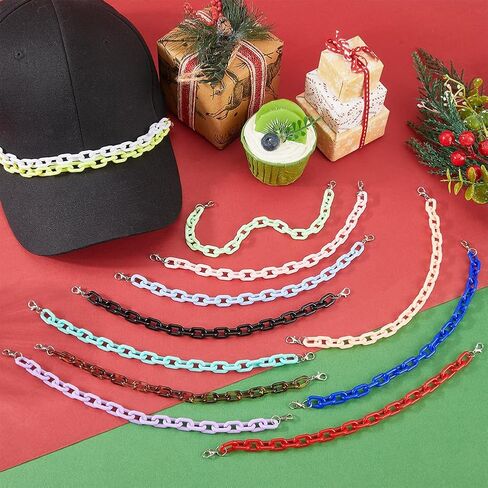 arricraft 15 Pcs Trucker Hat Chains Charms Bulk, 9.72 Inch Colorful Acrylic Detachable Hat Charms Decoration with Platinum Lobster Claw Clasps for Women Men Mesh Baseball Cap Accessories, Valentine's Day Gift in Saudi Arabia
