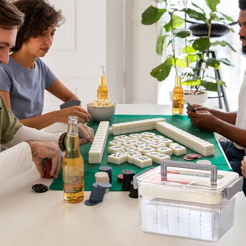 Mahjong Case Only, Empty Mahjong Tiles Storage Box with Removable Tray, Plastic Mahjong Tile Holder for 160-200 Tiles, Large Capacity Game Accessories Organizer for Home Party Gatherings in Saudi Arabia