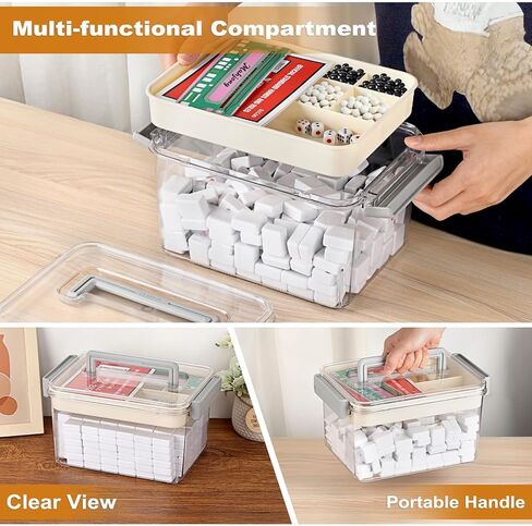 Mahjong Case Only, Empty Mahjong Tiles Storage Box with Removable Tray, Plastic Mahjong Tile Holder for 160-200 Tiles, Large Capacity Game Accessories Organizer for Home Party Gatherings in Saudi Arabia