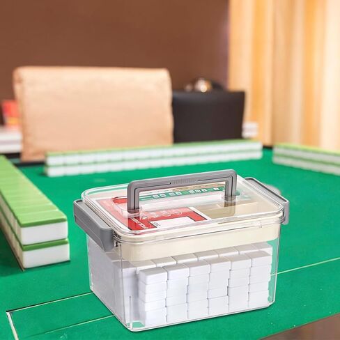 Mahjong Case Only, Empty Mahjong Tiles Storage Box with Removable Tray, Plastic Mahjong Tile Holder for 160-200 Tiles, Large Capacity Game Accessories Organizer for Home Party Gatherings in Saudi Arabia