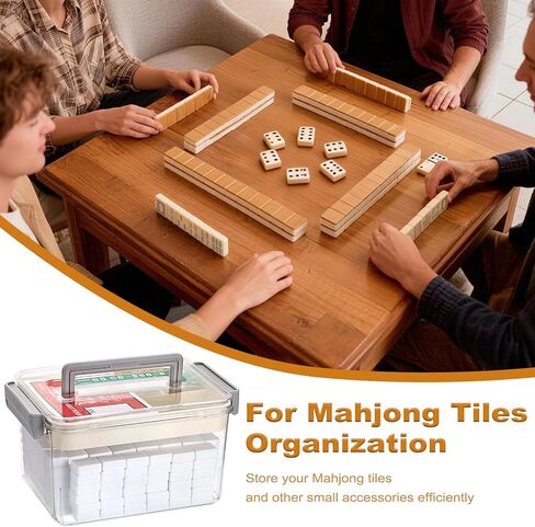 Mahjong Case Only, Empty Mahjong Tiles Storage Box with Removable Tray, Plastic Mahjong Tile Holder for 160-200 Tiles, Large Capacity Game Accessories Organizer for Home Party Gatherings in Saudi Arabia