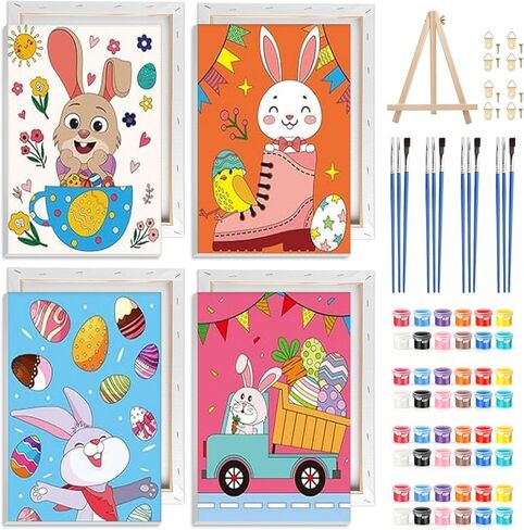 GHHKUD 4 Pack Easter Theme Paint by Numbers Kits for Adults with Frame, DIY Paint by Colors Adults Kids Animals, Framed Bunny Painting on Canvas Gifts for Home Decor 20x30cm in Saudi Arabia