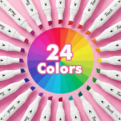 مجموعة أقلام تحديد الكحول، 24 لونًا، أقلام تلوين فنية برأس فرشاة مزدوجة لرسم البالغين، أقلام رسم ملونة دائمة تعتمد على الكحول، لوازم فنية هدايا للتوضيح in Saudi Arabia