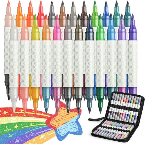 Glitter Changing Markers,24 Pack 47 Colors Sparkle Magic Markers Dual Tip Markers for Adult Art Supplies, Drawing Bullet Journal,Coloring books in Saudi Arabia