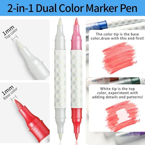 Glitter Changing Markers,24 Pack 47 Colors Sparkle Magic Markers Dual Tip Markers for Adult Art Supplies, Drawing Bullet Journal,Coloring books in Saudi Arabia