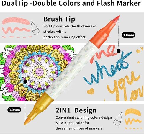 Glitter Changing Markers,24 Pack 47 Colors Sparkle Magic Markers Dual Tip Markers for Adult Art Supplies, Drawing Bullet Journal,Coloring books in Saudi Arabia