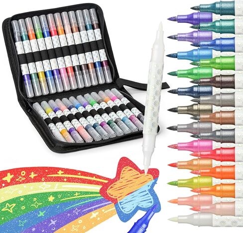 Glitter Changing Markers,24 Pack 47 Colors Sparkle Magic Markers Dual Tip Markers for Adult Art Supplies, Drawing Bullet Journal,Coloring books in Saudi Arabia