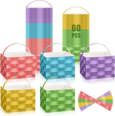 Hillban 60 Pcs 4 x 4 x 3 Inches Easter Basket Bulk with Handles Mini Easter Gift Bags Boxes Woven Reusable Snack Boxes for Egg Hunt Game Party Supplies Decorations Gifts Wrapping Spring Activities in Saudi Arabia