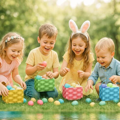 Hillban 60 Pcs 4 x 4 x 3 Inches Easter Basket Bulk with Handles Mini Easter Gift Bags Boxes Woven Reusable Snack Boxes for Egg Hunt Game Party Supplies Decorations Gifts Wrapping Spring Activities in Saudi Arabia