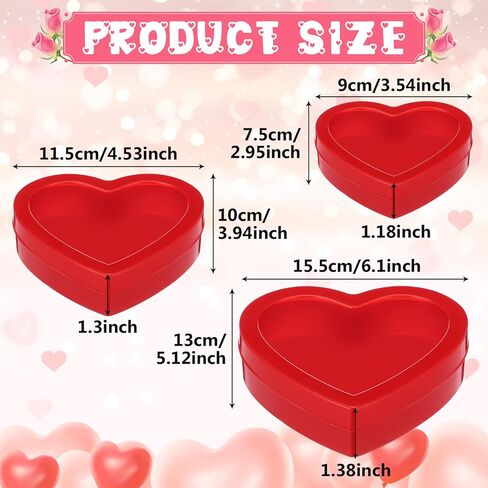 Wesiti 9 Pcs Small Heart Shaped Boxes with Window Valentine's Day Gift Boxes Plastic Heart Container Storage Holder for DIY Projects Presents Candy Snake Jewelry, 3 Size in Saudi Arabia