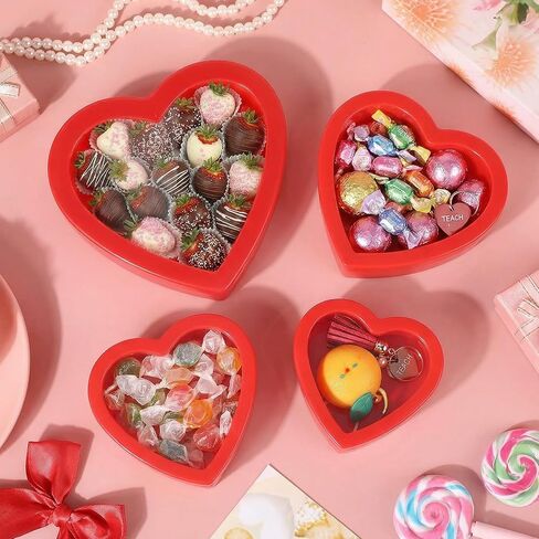 Wesiti 9 Pcs Small Heart Shaped Boxes with Window Valentine's Day Gift Boxes Plastic Heart Container Storage Holder for DIY Projects Presents Candy Snake Jewelry, 3 Size in Saudi Arabia
