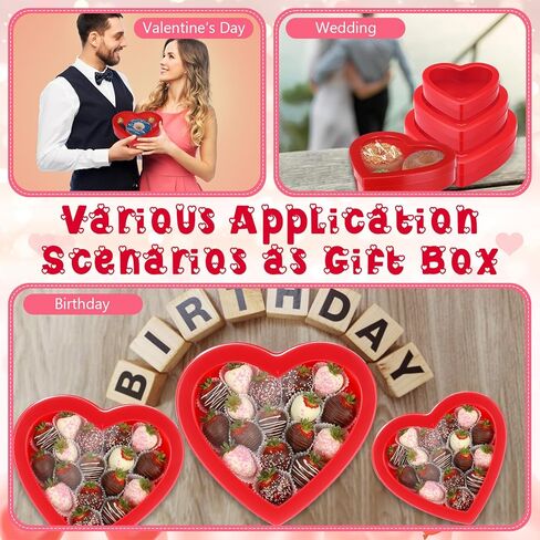 Wesiti 9 Pcs Small Heart Shaped Boxes with Window Valentine's Day Gift Boxes Plastic Heart Container Storage Holder for DIY Projects Presents Candy Snake Jewelry, 3 Size in Saudi Arabia