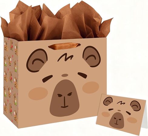 حقيبة هدايا عيد ميلاد كابيبارا من لانكيافسكريبت مع مناديل ورقية وبطاقة، لوازم تزيين الحفلات ذات طابع الحيوان البني in Kuwait