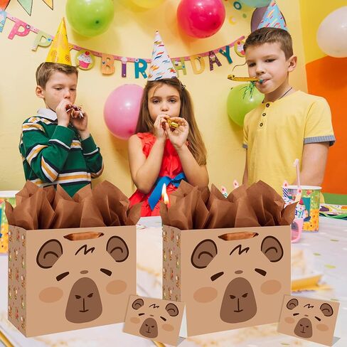 حقيبة هدايا عيد ميلاد كابيبارا من لانكيافسكريبت مع مناديل ورقية وبطاقة، لوازم تزيين الحفلات ذات طابع الحيوان البني in Kuwait