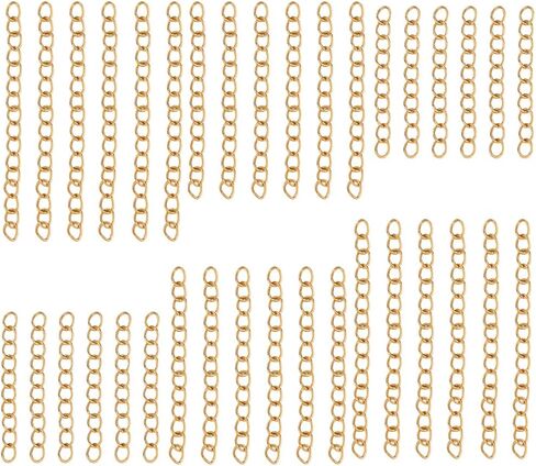Beebeecraft 1 صندوق 120 قطعة قلادة سلسلة موسع لصنع المجوهرات 18K مطلية بالذهب 304 أساور الفولاذ المقاوم للصدأ تمديد سلسلة سوار ملحقات DIY لوازم (30/40/47 مم) in Saudi Arabia