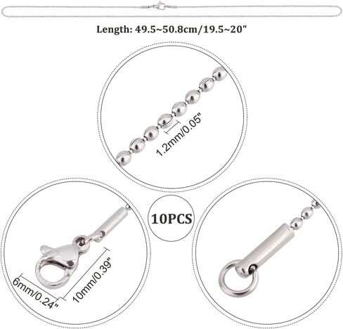 PH PandaHall 10 Strands 1mm Stainless Steel Ball Chain Necklaces with Lobster Claw Clasps Silver Tones Chain Necklaces Metal Material for Men Women Necklaces Jewelry Making 20.4"(52cm) in Kuwait