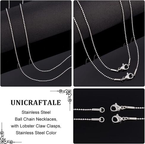PH PandaHall 10 Strands 1mm Stainless Steel Ball Chain Necklaces with Lobster Claw Clasps Silver Tones Chain Necklaces Metal Material for Men Women Necklaces Jewelry Making 20.4"(52cm) in Kuwait