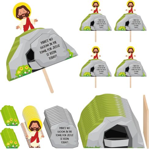 Gersoniel 24 Sets Religious Easter Craft Kits Jesus is Risen Stick DIY Kit Jesus Resurrection Scene Christian Tomb Crafts for Easter Church VBS Sunday Activities Party Favor in Saudi Arabia