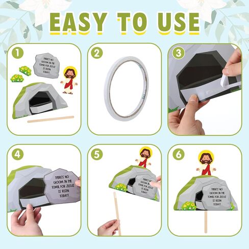 Gersoniel 24 Sets Religious Easter Craft Kits Jesus is Risen Stick DIY Kit Jesus Resurrection Scene Christian Tomb Crafts for Easter Church VBS Sunday Activities Party Favor in Saudi Arabia