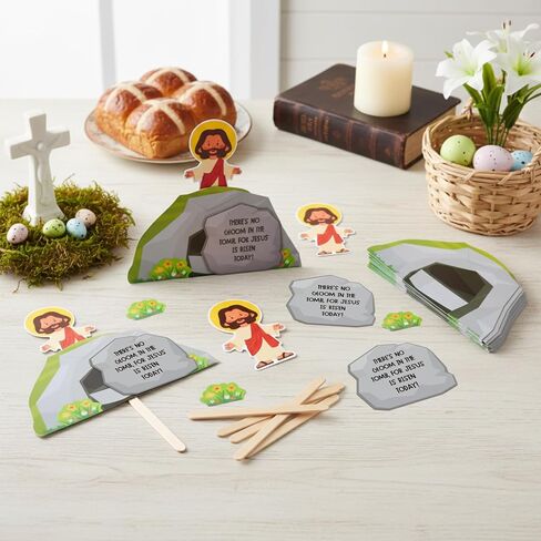 Gersoniel 24 Sets Religious Easter Craft Kits Jesus is Risen Stick DIY Kit Jesus Resurrection Scene Christian Tomb Crafts for Easter Church VBS Sunday Activities Party Favor in Saudi Arabia