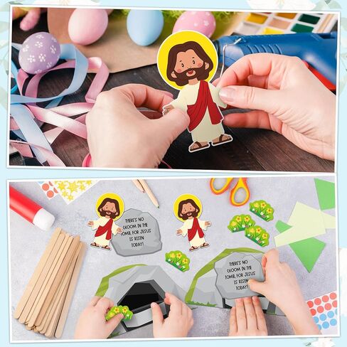 Gersoniel 24 Sets Religious Easter Craft Kits Jesus is Risen Stick DIY Kit Jesus Resurrection Scene Christian Tomb Crafts for Easter Church VBS Sunday Activities Party Favor in Saudi Arabia