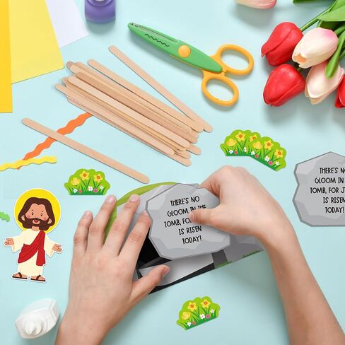 Gersoniel 24 Sets Religious Easter Craft Kits Jesus is Risen Stick DIY Kit Jesus Resurrection Scene Christian Tomb Crafts for Easter Church VBS Sunday Activities Party Favor in Saudi Arabia