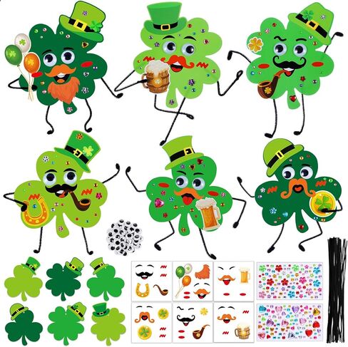 Thyle 24 Sets St. Patrick's Day Craft Kits DIY St. Patrick's Day Shamrock Sticker Crafts Make Your Own Irish Lucky Shamrock Clover Card Bulk Set for Irish Classroom Home Activities Party Favors in Saudi Arabia
