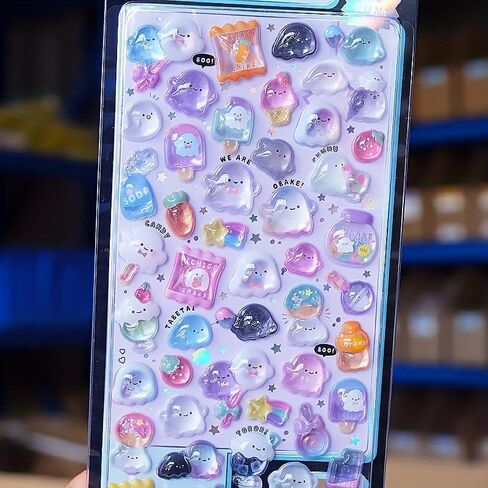 1pc Kawaii 3D Puffy Stickers - Cartoon, Candy & Ghosts Themed, Reusable for Scrapbooks, Planners, Journals (Pink) in Saudi Arabia