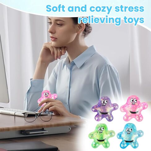 Taba Squishy Toys ，4Pack Marine Life - Starfish Kawaii Stress Relief Fidget Sensory Toys, Soft Silicone Squeeze Gifts for Children, Teens, and Adults in Saudi Arabia