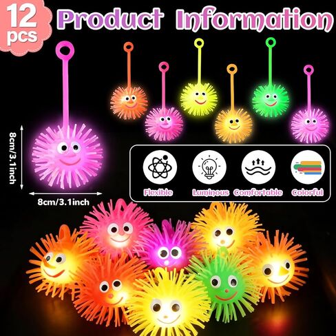 24PCS Light Up Balls for Kids 3.4 inch Puffer Bouncy LED Ball Flashing Sensory Glow in The Dark Toys Bulk Party Favors for Valentines Day Gifts Classroom Stuffer Sprizes Pinata Fillers in Saudi Arabia