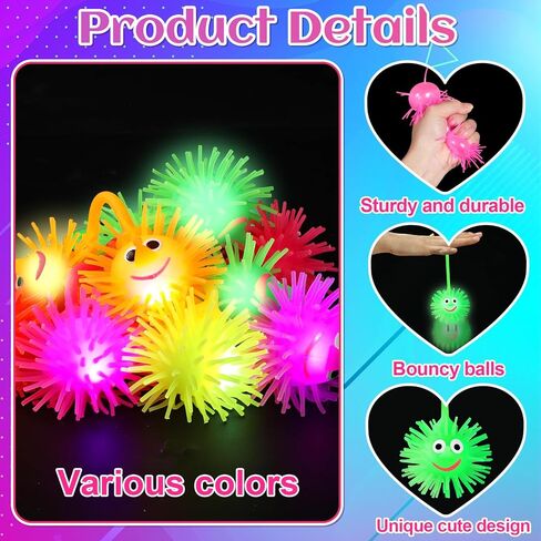 24PCS Light Up Balls for Kids 3.4 inch Puffer Bouncy LED Ball Flashing Sensory Glow in The Dark Toys Bulk Party Favors for Valentines Day Gifts Classroom Stuffer Sprizes Pinata Fillers in Saudi Arabia