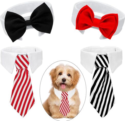 Syhood 4 Pieces Pet Bow Tie Adjustable Pet Neck Tie Costume Formal Cats Puppy Grooming Ties Dog Collar for Small Dogs Party Accessories (S,Black, Red, Red White, Blue White) in Kuwait