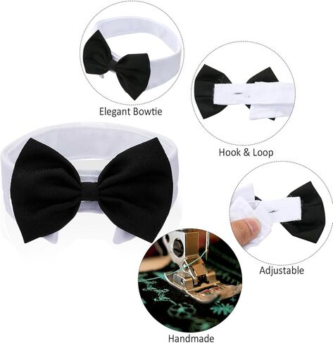 Syhood 4 Pieces Pet Bow Tie Adjustable Pet Neck Tie Costume Formal Cats Puppy Grooming Ties Dog Collar for Small Dogs Party Accessories (S,Black, Red, Red White, Blue White) in Kuwait