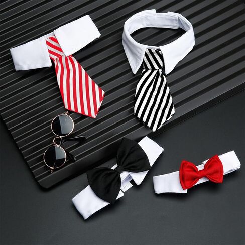 Syhood 4 Pieces Pet Bow Tie Adjustable Pet Neck Tie Costume Formal Cats Puppy Grooming Ties Dog Collar for Small Dogs Party Accessories (S,Black, Red, Red White, Blue White) in Kuwait