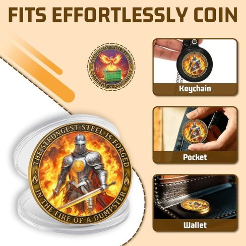 عملة Dumpster Fire Challenge - Knight & Phoenix ذات الوجهين - أقوى فولاذ مصنوع من عملة Dumpster Fire - ترمز إلى المرونة والولادة in Kuwait