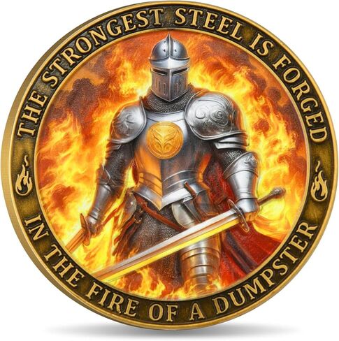 عملة Dumpster Fire Challenge - Knight & Phoenix ذات الوجهين - أقوى فولاذ مصنوع من عملة Dumpster Fire - ترمز إلى المرونة والولادة in Kuwait