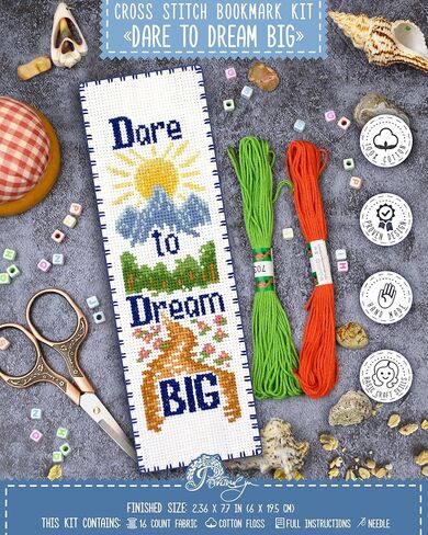 Povitrulya Counted Cross Stitch kit Dare to Dream Big - Embroidery Set for DIY Bookmark in Saudi Arabia