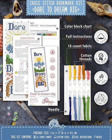 Povitrulya Counted Cross Stitch kit Dare to Dream Big - Embroidery Set for DIY Bookmark in Saudi Arabia
