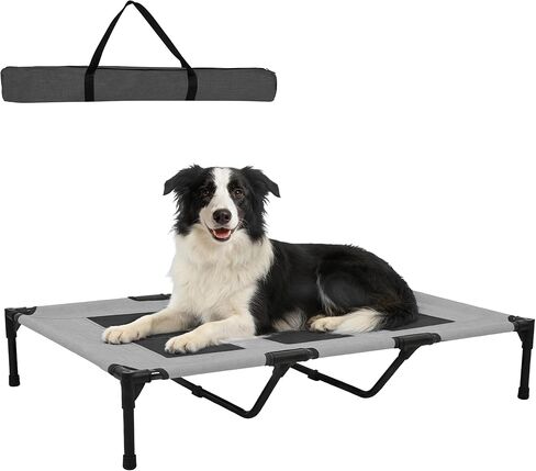 Large Dog Bed, Raised Pet Cot for Medium and Large Dogs, Cooling Breathable Mesh, Durable Sturdy Frame, Washable Cover, Portable and Easy to Assemble Indoor/Outdoor Pet Bed, Grey, L in Saudi Arabia