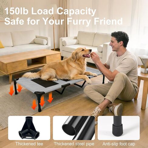 Large Dog Bed, Raised Pet Cot for Medium and Large Dogs, Cooling Breathable Mesh, Durable Sturdy Frame, Washable Cover, Portable and Easy to Assemble Indoor/Outdoor Pet Bed, Grey, L in Saudi Arabia
