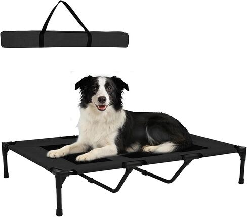 Large Dog Bed, Raised Pet Cot for Medium and Large Dogs, Cooling Breathable Mesh, Durable Sturdy Frame, Washable Cover, Portable and Easy to Assemble Indoor/Outdoor Pet Bed, Grey, L in Saudi Arabia