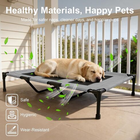 Large Dog Bed, Raised Pet Cot for Medium and Large Dogs, Cooling Breathable Mesh, Durable Sturdy Frame, Washable Cover, Portable and Easy to Assemble Indoor/Outdoor Pet Bed, Grey, L in Saudi Arabia