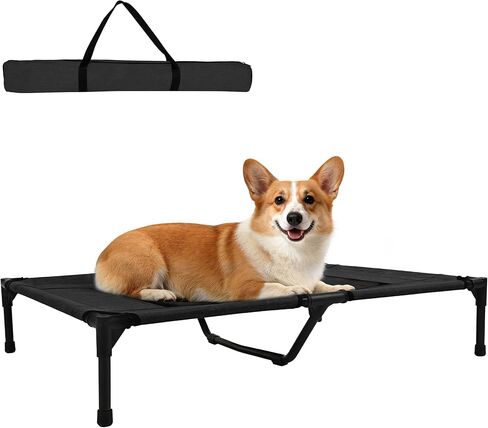 Large Dog Bed, Raised Pet Cot for Medium and Large Dogs, Cooling Breathable Mesh, Durable Sturdy Frame, Washable Cover, Portable and Easy to Assemble Indoor/Outdoor Pet Bed, Grey, L in Saudi Arabia