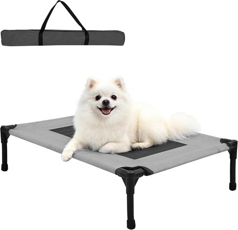 Large Dog Bed, Raised Pet Cot for Medium and Large Dogs, Cooling Breathable Mesh, Durable Sturdy Frame, Washable Cover, Portable and Easy to Assemble Indoor/Outdoor Pet Bed, Grey, L in Saudi Arabia